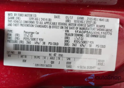 2017 Ford C-Max Hybrid Se z USA, uszkodzony, nr VIN 1FADP5AUXHL110775